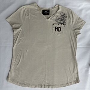 Harley Davidson‎ T Shirt Womens L Bling Motorcycle Logo Rose & Eagle Rivets
